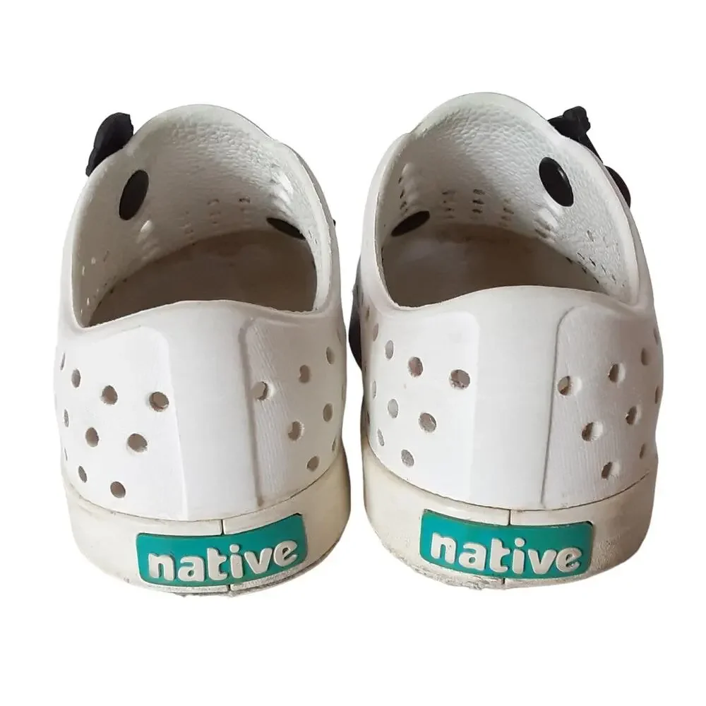 Native Jefferson Water Shoes Girls 10 White Purple Polka Dot Slip On Sneakers